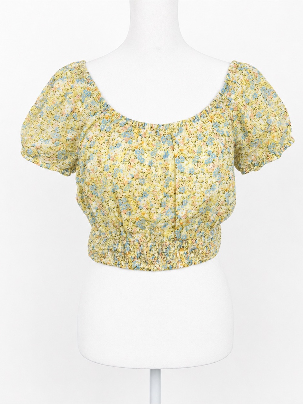 American Eagle Yellow Floral Puff Sleeve Milkmaid Crop Top Small